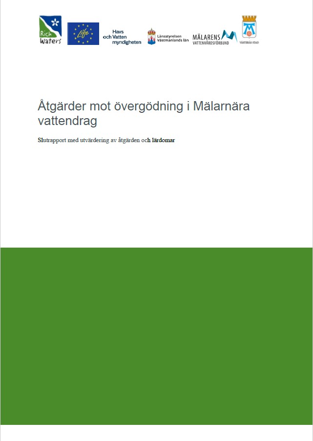 Omslag till slutrapporten Åtgärder mot övergödning i Mälarnära vattendrag.